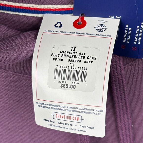 NWT Champion Hoodie Womens 1X Purple Pullover Sweatshirt Power Blend new hood - Picture 9 of 12